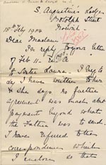 Image of Case 8790 10. Letter from Sister Frances with additional note from the Shrewsbury Home  18 February 1904
 page 1