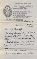 Image of Case 9315 6. Letter from Colonel Peirse confirming that there are no spaces in the Beckett Home and suggesting St Michael's  5 December 1902
 page 1