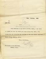 Image of Case 9315 36. Copy letter to the Worksop Union informing them that M. had been dismissed from her situation and returned to her relatives  23 October 1908
 page 1