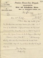 Image of Case 9402 10. Letter from Mr J.H. Kirby of the Pimlico House-Boy Brigade  4 February 1909
 page 1