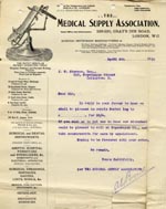 Image of Case 9498 19. Letter from the Medical Supply Association concerning the cost of a new bucket leg for A.  8 April 1910
 page 1