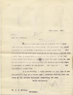 Image of Case 9498 41. Copy letter to the Islington Home asking for their opinion on supplying A. with a cork leg  13 March 1911
 page 1