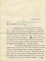 Image of Case 9498 45. Copy letter to Miss Peter discussing the possibility of a cork leg for A. and the help that may be received from the Surgical Aid Society  22 March 1911
 page 1
