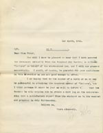 Image of Case 9498 53. Copy letter to Miss Peter informing her of the Surgical Aid Society's authority to collect (quote)Letters(unquote) for A.  1 April 1911
 page 1