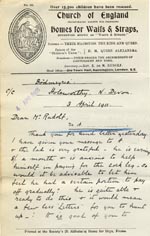 Image of Case 9498 54. Letter from Miss Peter saying that A. is keen to help pay for his leg out of his own wages  3 April 1911
 page 1