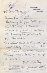 Image of Case 9498 67. Letter from Mr H.E. Medlicott enclosing a maintenance payment for A.  28 November 1911
 page 1