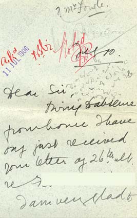 Large size image of Case 9653 8. Letter from Miss M. addressing the problem of the overpaid money and saying that she was not able to support another child at the present time  July 1906
 page 1