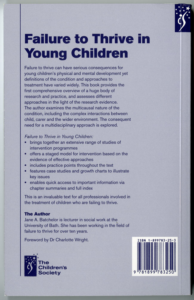 Back cover of 'Failure to Thrive in Young Children' by Jane A Batchelor