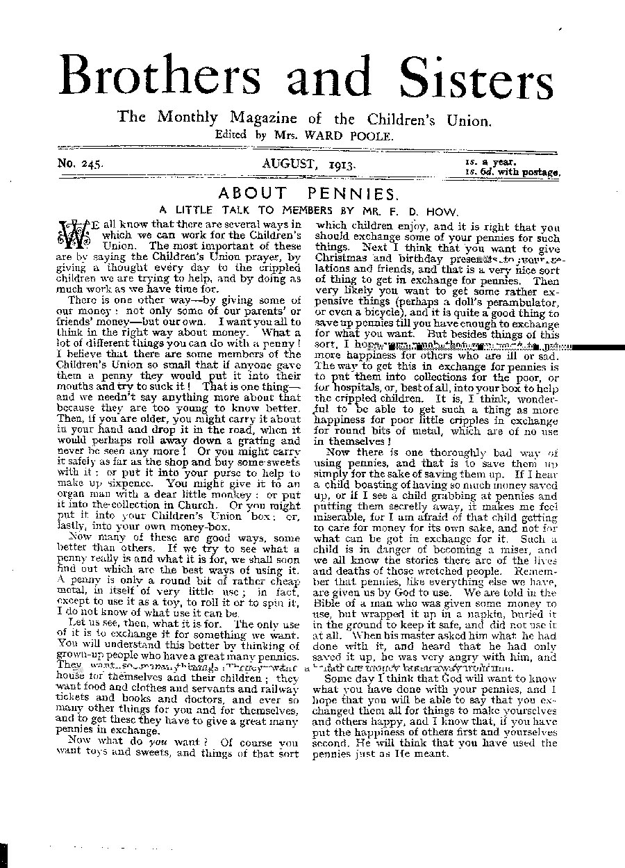 Brothers and Sisters August 1913 - page 1