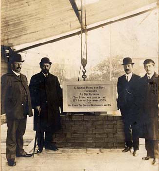 This photograph commemorates the laying of the foundation stone at St Aidan's Home, by the Duke of Northumberland, Henry George Percy. When new homes were constructed by the Society, such a ceremony heralded the beginning of building work.