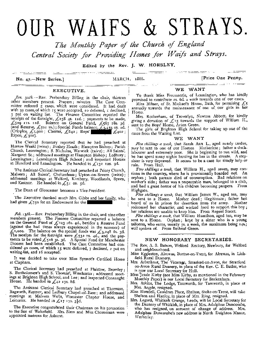 Our Waifs and Strays March 1888 - page 1