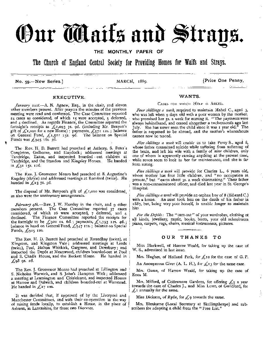 Our Waifs and Strays March 1889 - page 1