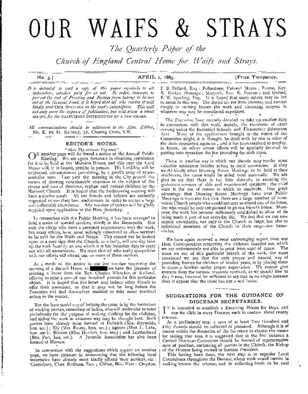 Our Waifs and Strays April 1883 - page 1