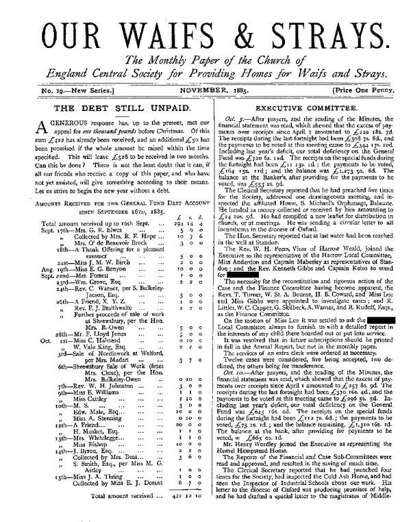 Our Waifs and Strays November 1885 - page 1