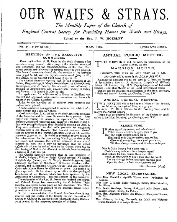 Our Waifs and Strays May 1886 - page 1