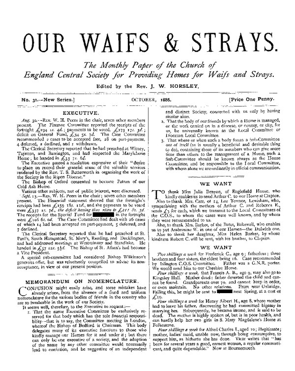 Our Waifs and Strays October 1886 - page 1