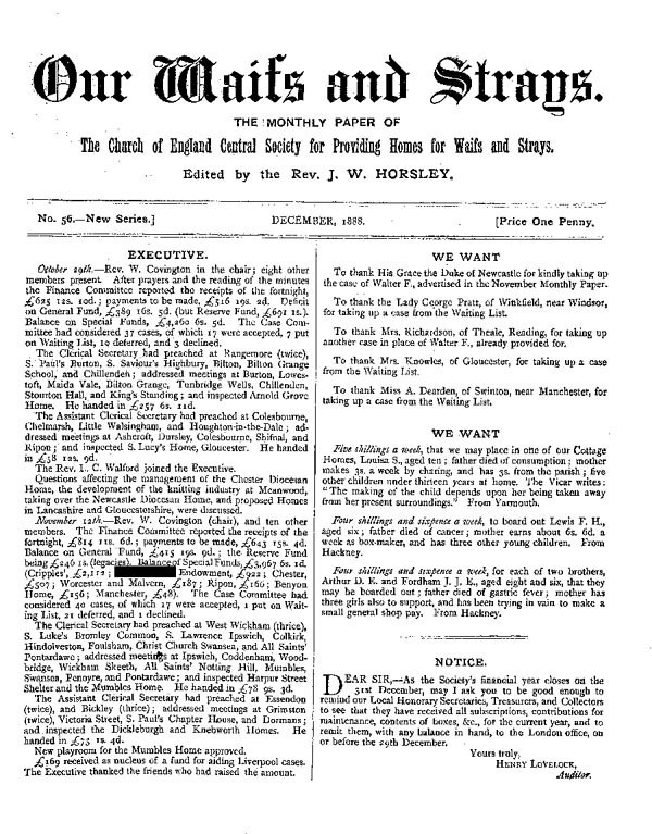 Our Waifs and Strays December 1888 - page 1