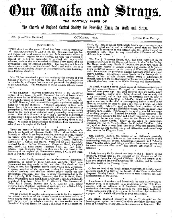 Our Waifs and Strays October 1891 - page 1