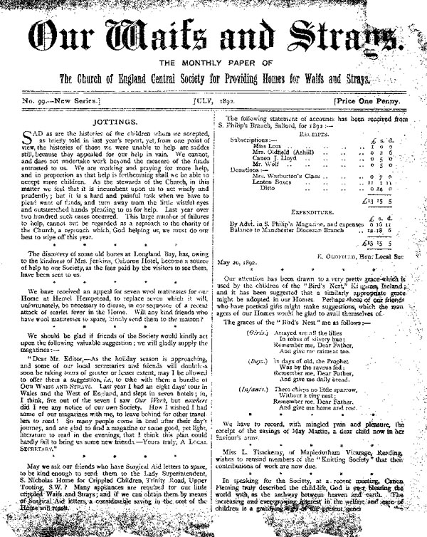 Our Waifs and Strays July 1892 - page 1