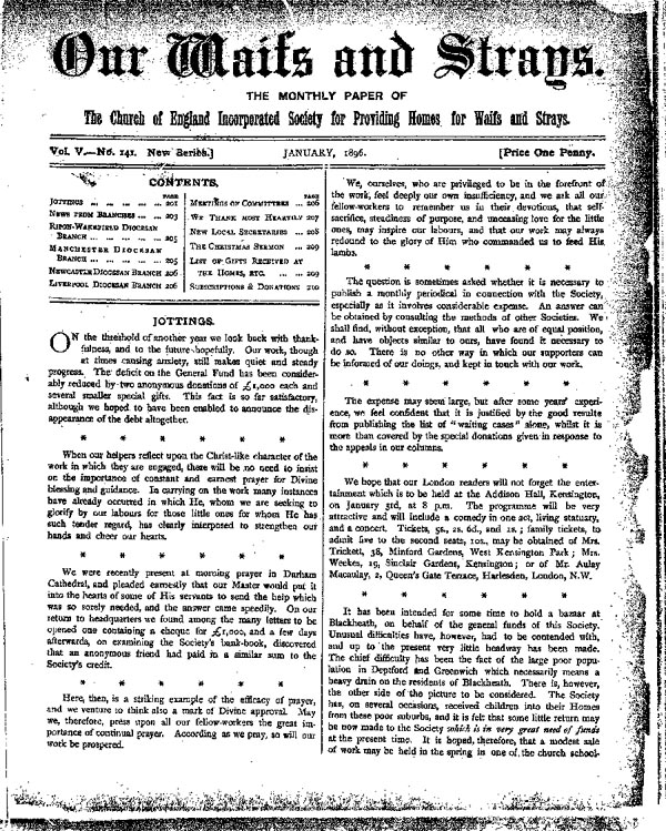 Our Waifs and Strays January 1896 - page 1