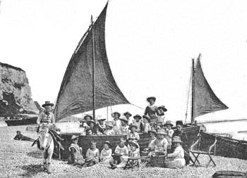 Sailing nowhere fast, as the girls from the Marylebone Home enjoy a picnic by the white cliffs of Dover. 