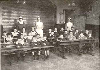 Lessons in the schoolroom were often given by local teachers who volunteered their services.