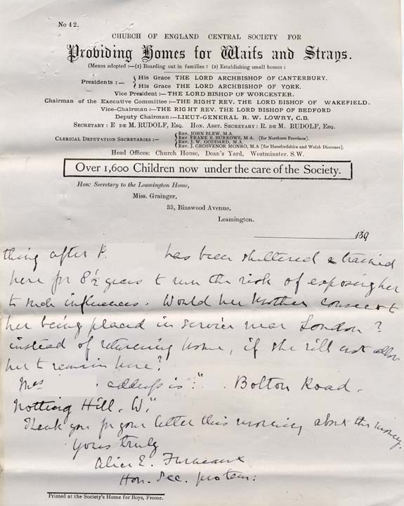 Large size image of Case 476 4. Letter from Alice Furneaux about the proposed removal of the girls to London  7 November 1893
 page 3