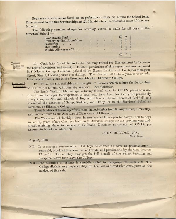 Large size image of Case 517 4. Prospectus from St Oswald's College, Ellesmere  August 1886
 page 4