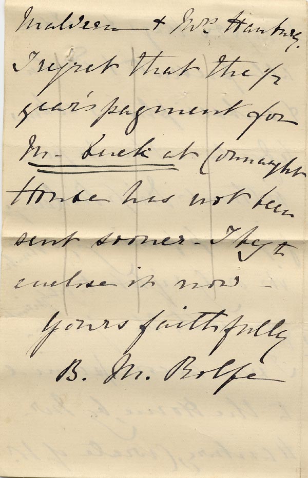 Large size image of Case 517 8. Letter from B.M. Rolfe concerning money  2 October 18??  [This letter may relate to another case]
 page 4