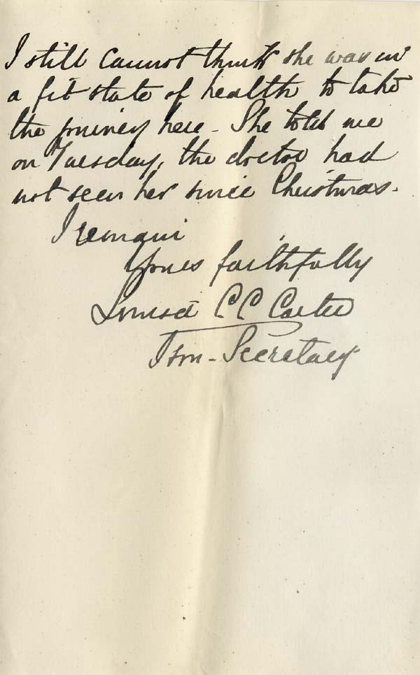 Large size image of Case 542 13. Letter from the Convalescent Home about F's death  17 March 1892
 page 3