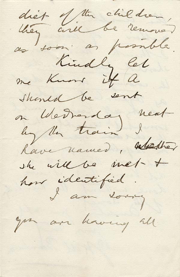 Large size image of Case 749 11. Letter from the Vicar of Keysoe concerning arrangements for A's journey to London and includes further discussion of the vegetarian diet provided by the foster mother  12 August 1892
 page 3