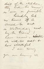 Image of Case 749 11. Letter from the Vicar of Keysoe concerning arrangements for A's journey to London and includes further discussion of the vegetarian diet provided by the foster mother  12 August 1892
 page 3