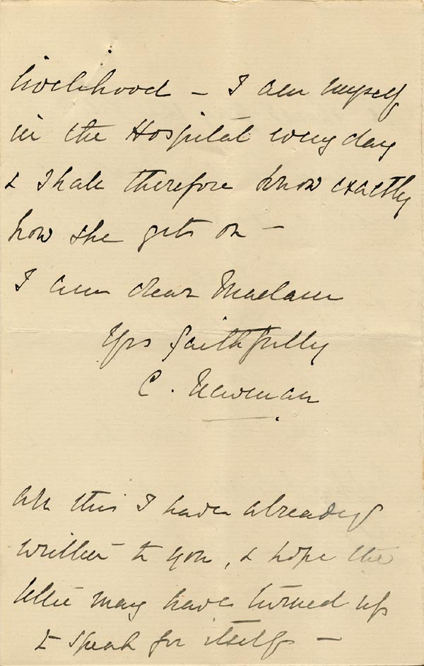 Large size image of Case 866 8. Letter from Mrs Newman about the arrangements for accepting C.  10 January 1888
 page 4