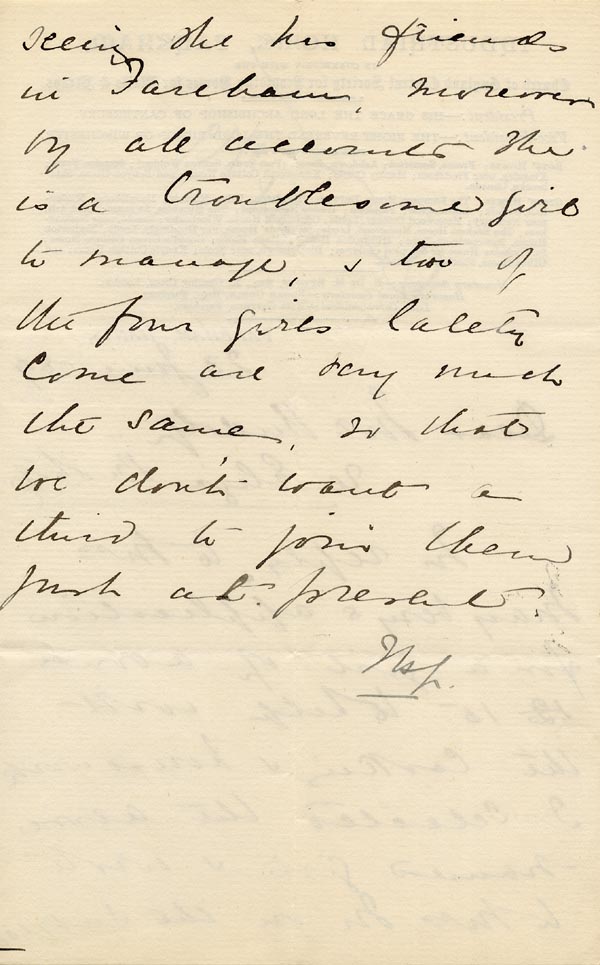 Large size image of Case 1047 5. Letter from Miss Gittens, Industrial Home, Fareham  23 June 1889
 page 4