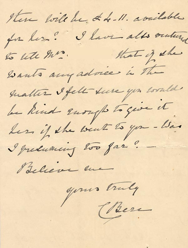 Large size image of Case 1294 7. Letter from Mrs Bere to Revd Edward Rudolf  12 November 1895
 page 4