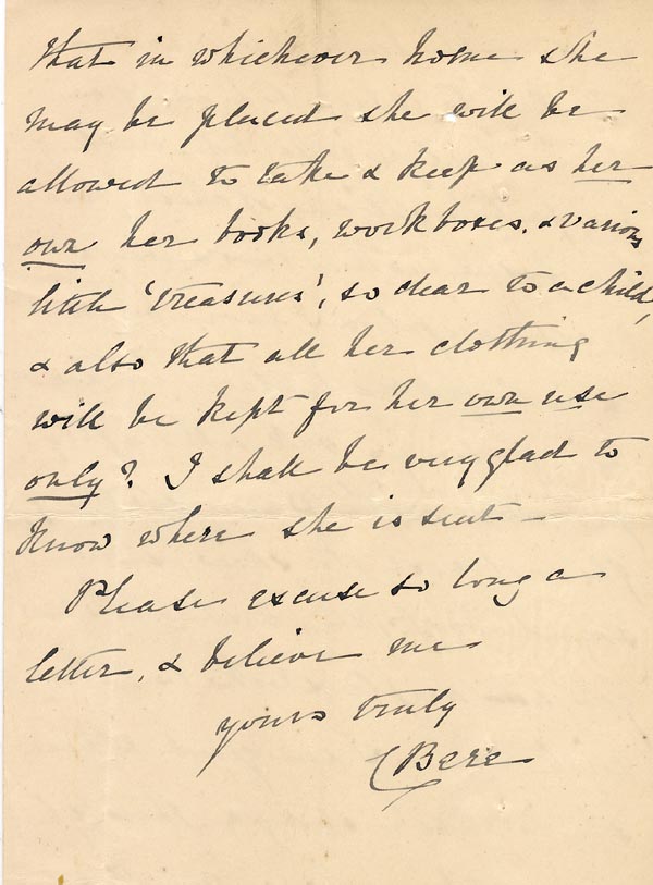 Large size image of Case 1294 9. Letter from Mrs Bere to Revd Edward Rudolf  21 November 1895
 page 4