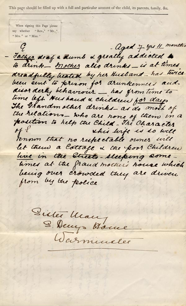 Large size image of Case 1372 1. Application to the Waifs and Strays' Society 1 May 1888
 page 3