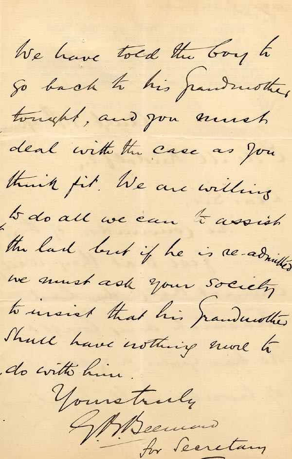 Large size image of Case 1399 13. Letter from Jersey Home for Working Lads 14 August 1893
 page 4