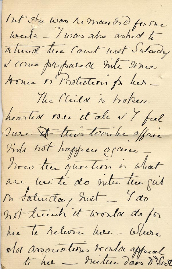 Large size image of Case 3271 8. Letter from F's employer, Miss G. Scott to Edward Rudolf  13 January 1897
 page 4