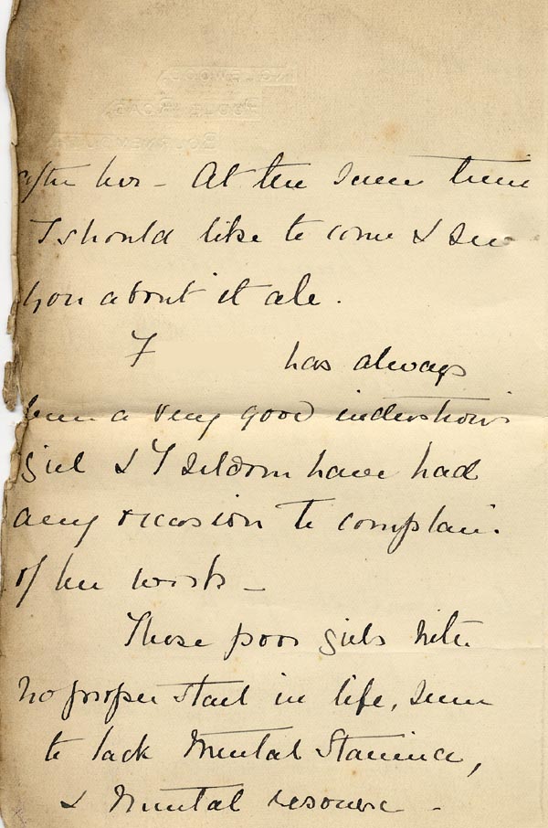 Large size image of Case 3271 8. Letter from F's employer, Miss G. Scott to Edward Rudolf  13 January 1897
 page 6