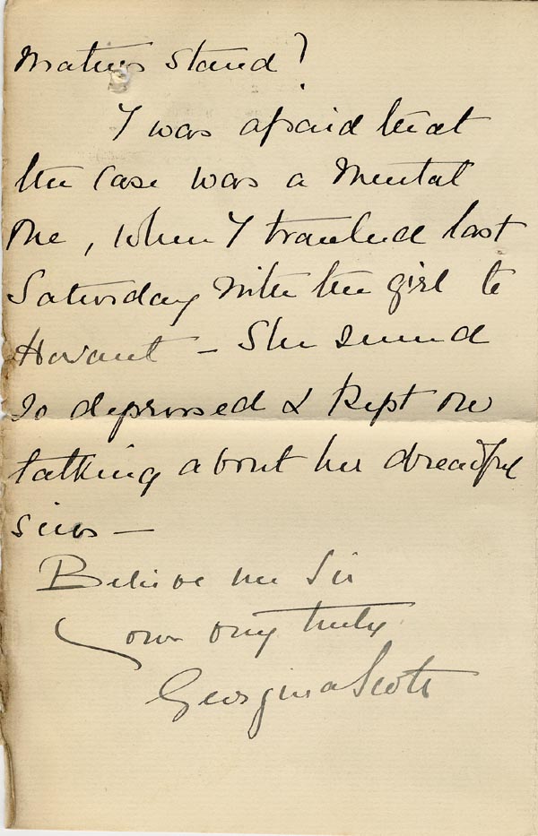 Large size image of Case 3271 11. Letter from F's employer, Miss G. Scott to Edward Rudolf  22 January 1907
 page 4