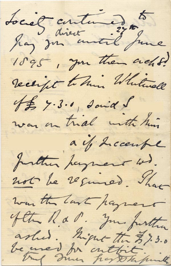 Large size image of Case 3574 13. Letter to Revd Edward Rudolf 16 October 1896
 page 4