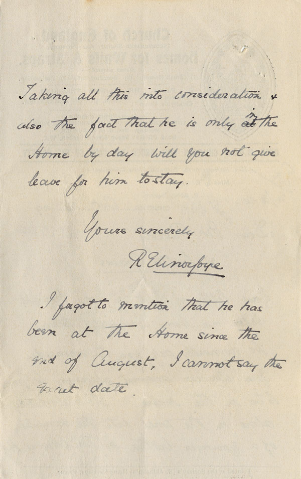 Large size image of Case 3622 11. Letter from the Tattenhall Home Committee 14 October 1909
 page 4