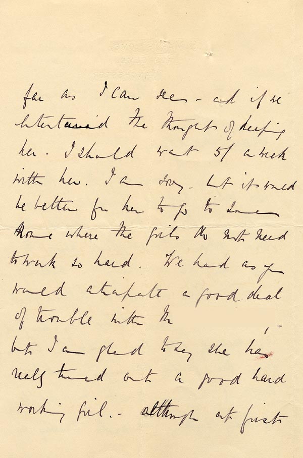 Large size image of Case 4215 5. Letter from Sister-in-Charge, St Mary's Home  22 May 1896
 page 2