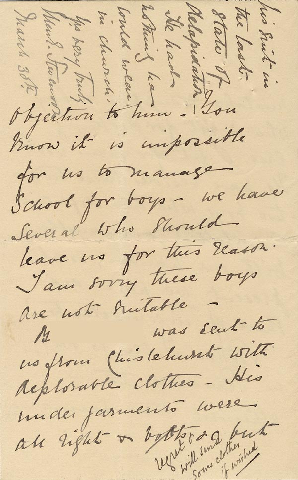 Large size image of Case 4751 3. Letter from Mrs Stevenson to Edward Rudolf  30 March 1899
 page 4