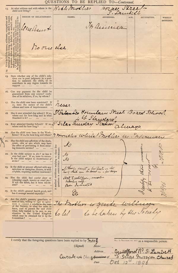 Large size image of Case 5627 1. Application to Waifs and Strays' Society  12 October 1896
 page 2