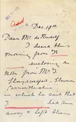Image of Case 6001 40. Letter from Miss Williams informing Revd Edward Rudolf that J. has run away from the farm  19 December 1910
 page 1
