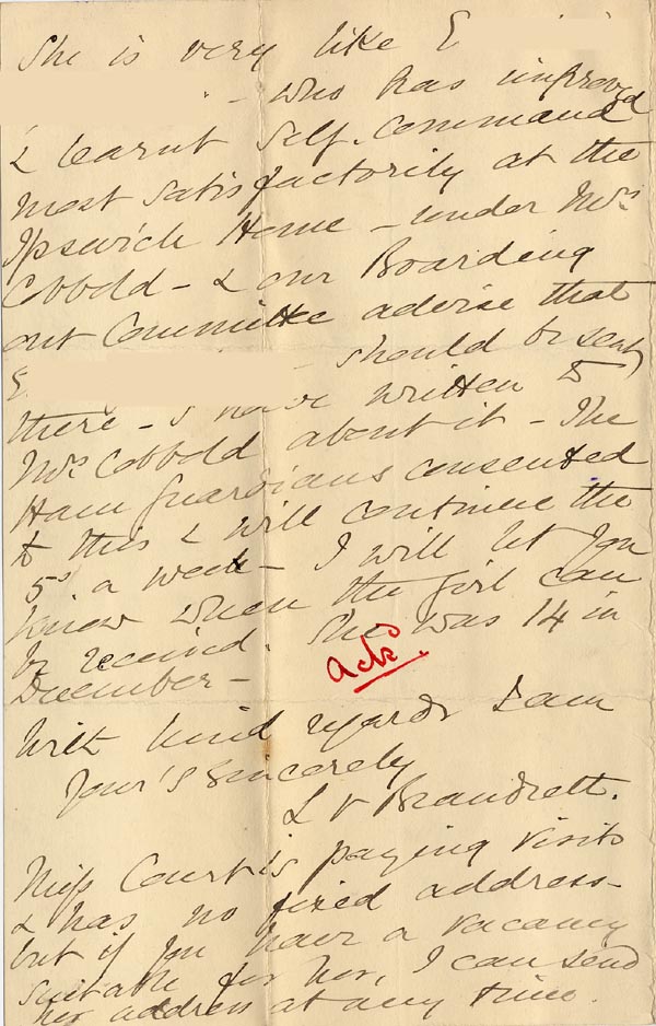 Large size image of Case 6351 10. Letter from Mrs Brandreth, Sec. of Rose Cottage Home For Girls to Edward Rudolf 14 April 1900
 page 4