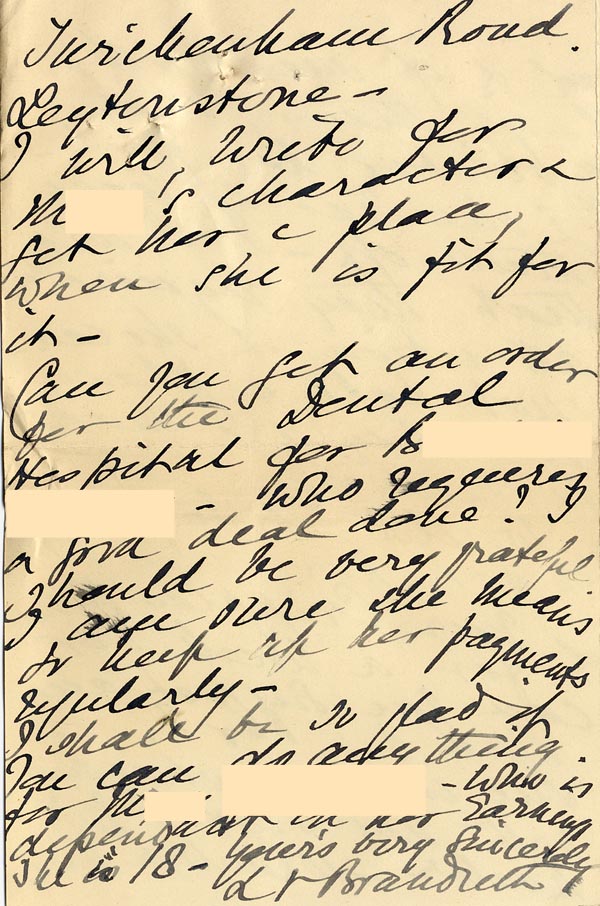 Large size image of Case 6351 12. Letter from Mrs Brandreth, Sec. of Rose Cottage Home For Girls to Edward Rudolf 1 March 1904
 page 4