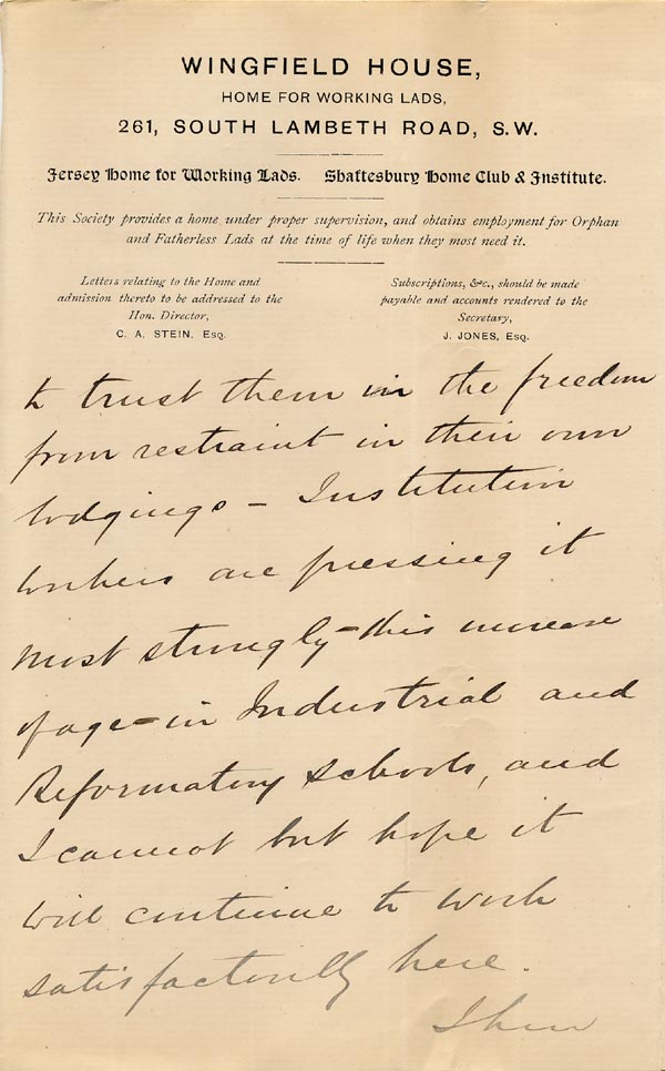 Large size image of Case 6537 7. Letter from Mr C.A. Stein setting out the Wingfield House authorities views on the running of the Home  23 June 1900
 page 5